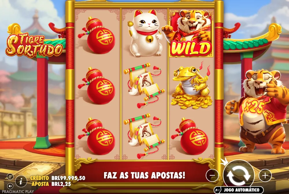 Simbolo Wild (o Tigre) na grade do Tigre Sortudo na demo